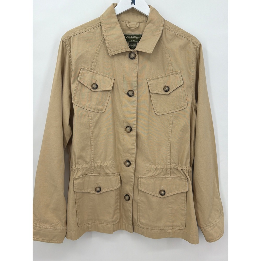 Eddie Bauer Womens XL Tan Khaki Utility Field Jacket 100% Cotton Chore Coat